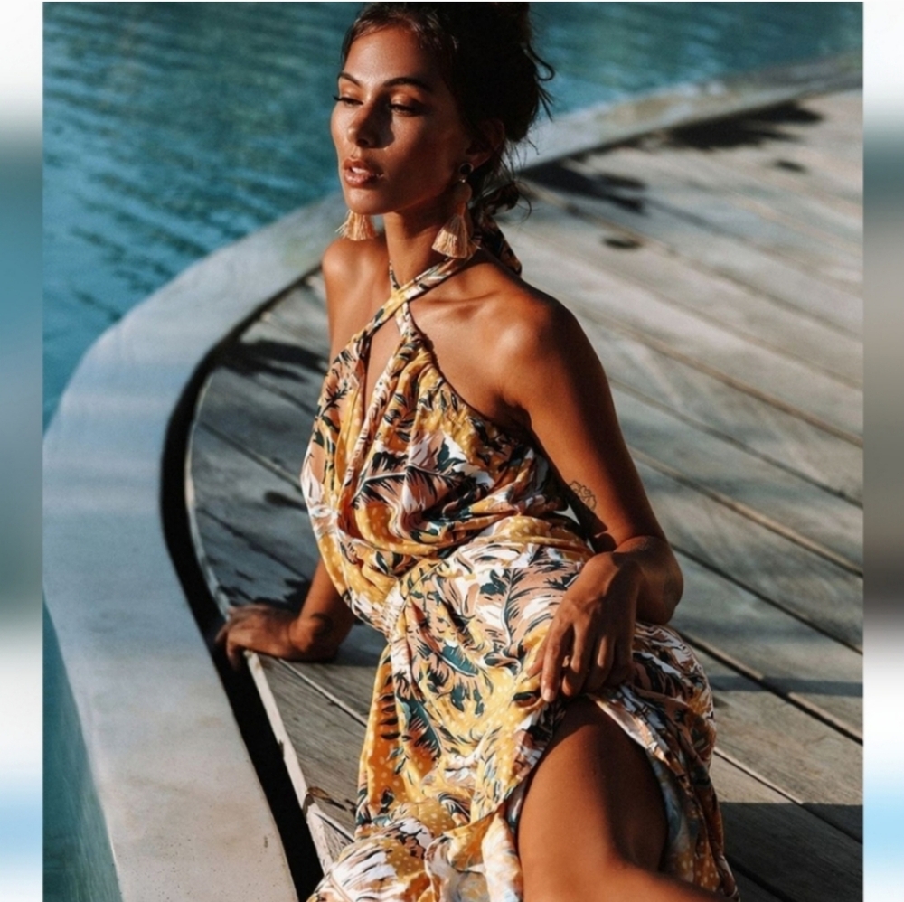Vintage Yellow Floral Maxi Dress